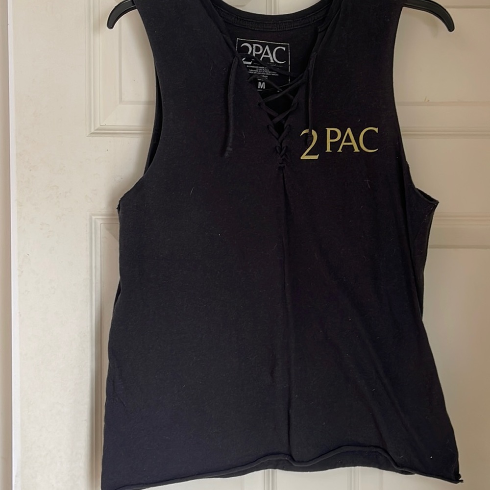 2PAC Black Lace-Up Tank Top